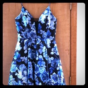 Betsy and Adam blue floral cocktail dress